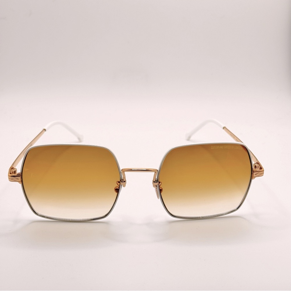 Cutler and Gross sunglasses 56-20-140, gold / white frames, Gradient brown lens